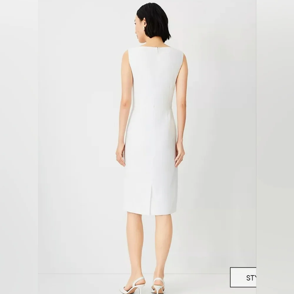 Ann Taylor White Herringbone Linen Sheath Dress - Picture 2 of 10